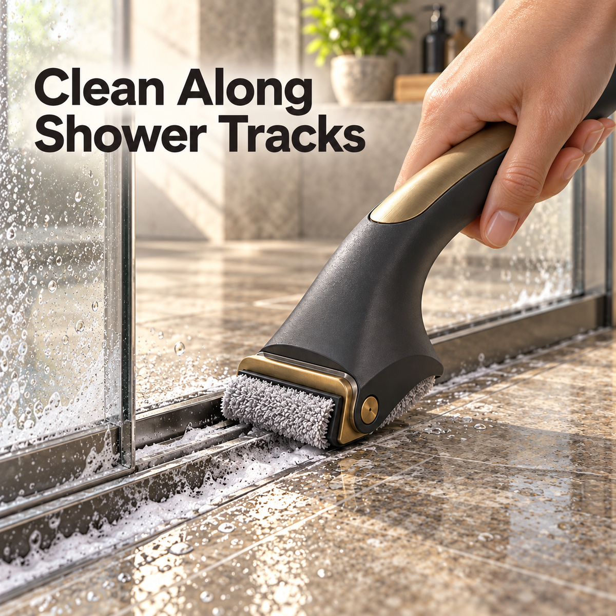Charcoal Shower Door Track Cleaning Brush