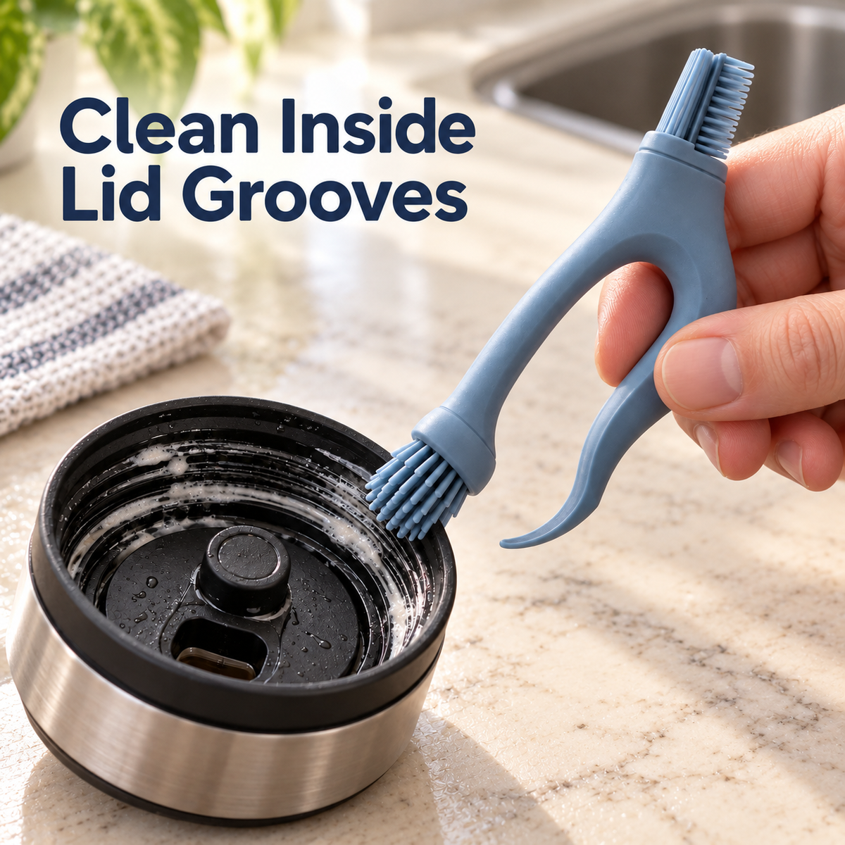 Dusty Blue Bottle Lid Detail Cleaning Brush